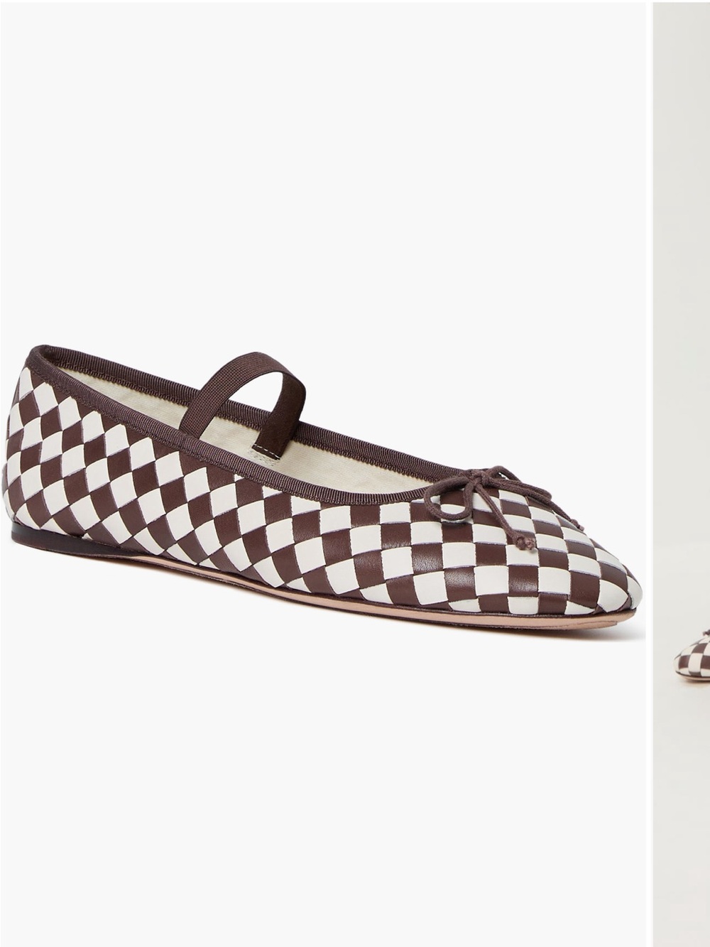 Women’s Leonie Mary Jane Brown & Cream Checker Ballet Flats with Bow - Picture 3 of 9